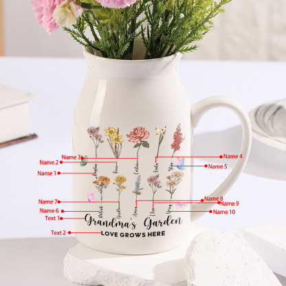 3 Names Personalized Vase with Birthday Flowers – Add 3 Names 2 Texts 