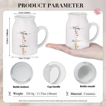 2 Names Personalized Vase with Birthday Flowers – Add 2 Names 2 Texts – Ceramic Custom Gift for Mom, Grandma, Family