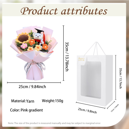 Unique Graduation Bouquet – Handmade Sunflower, Graduation Bear & Yarn Flowers