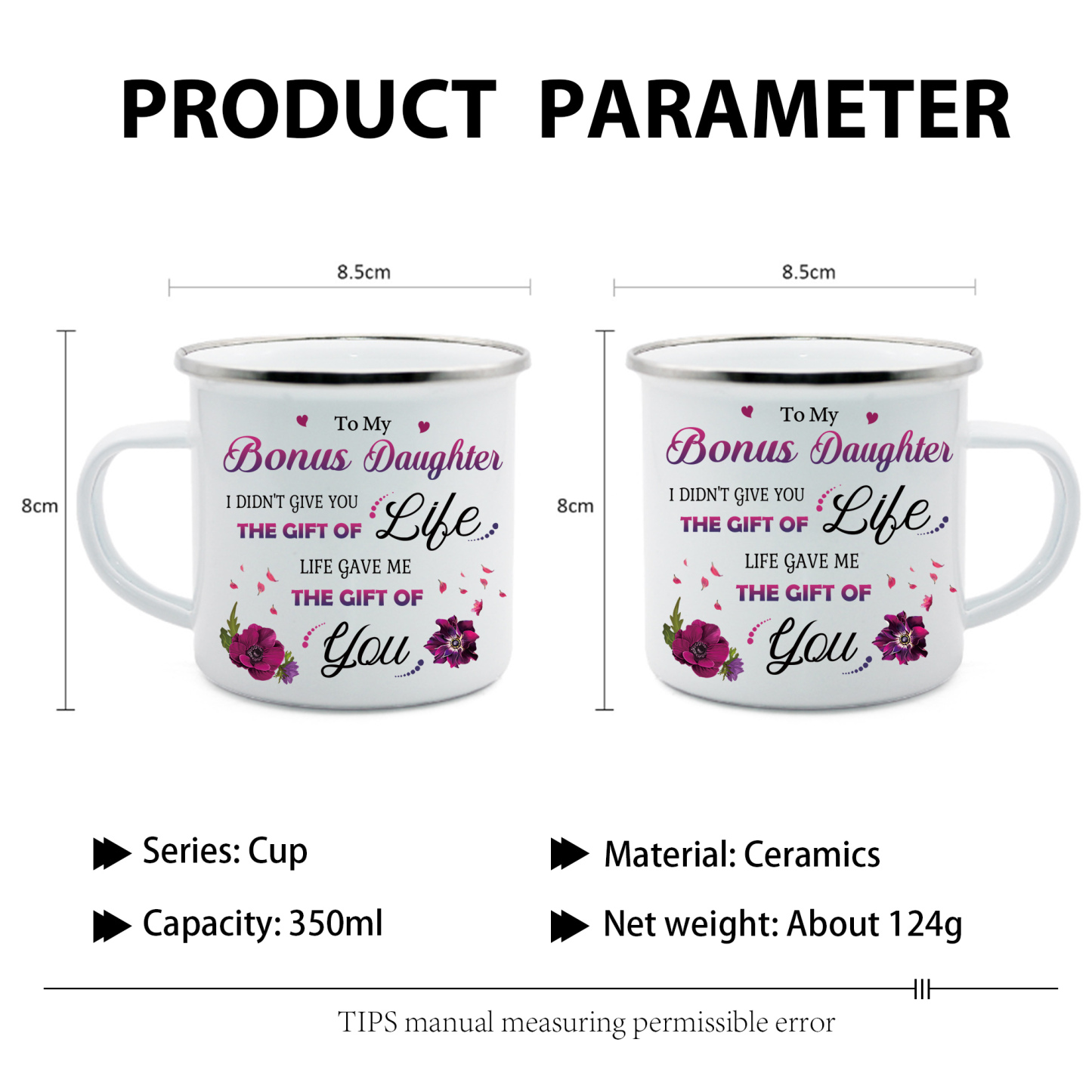 To My Bonus Daughter Christmas Gift Set with Violet Flower Heart Candle Holder Mug "Life Gave Me The Gift of You" Candlestick | Jessemade