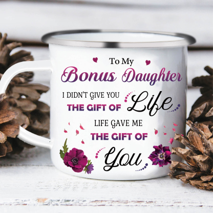 To My Bonus Daughter Christmas Gift Set with Violet Flower Heart Candle Holder Mug "Life Gave Me The Gift of You" Candlestick | Jessemade