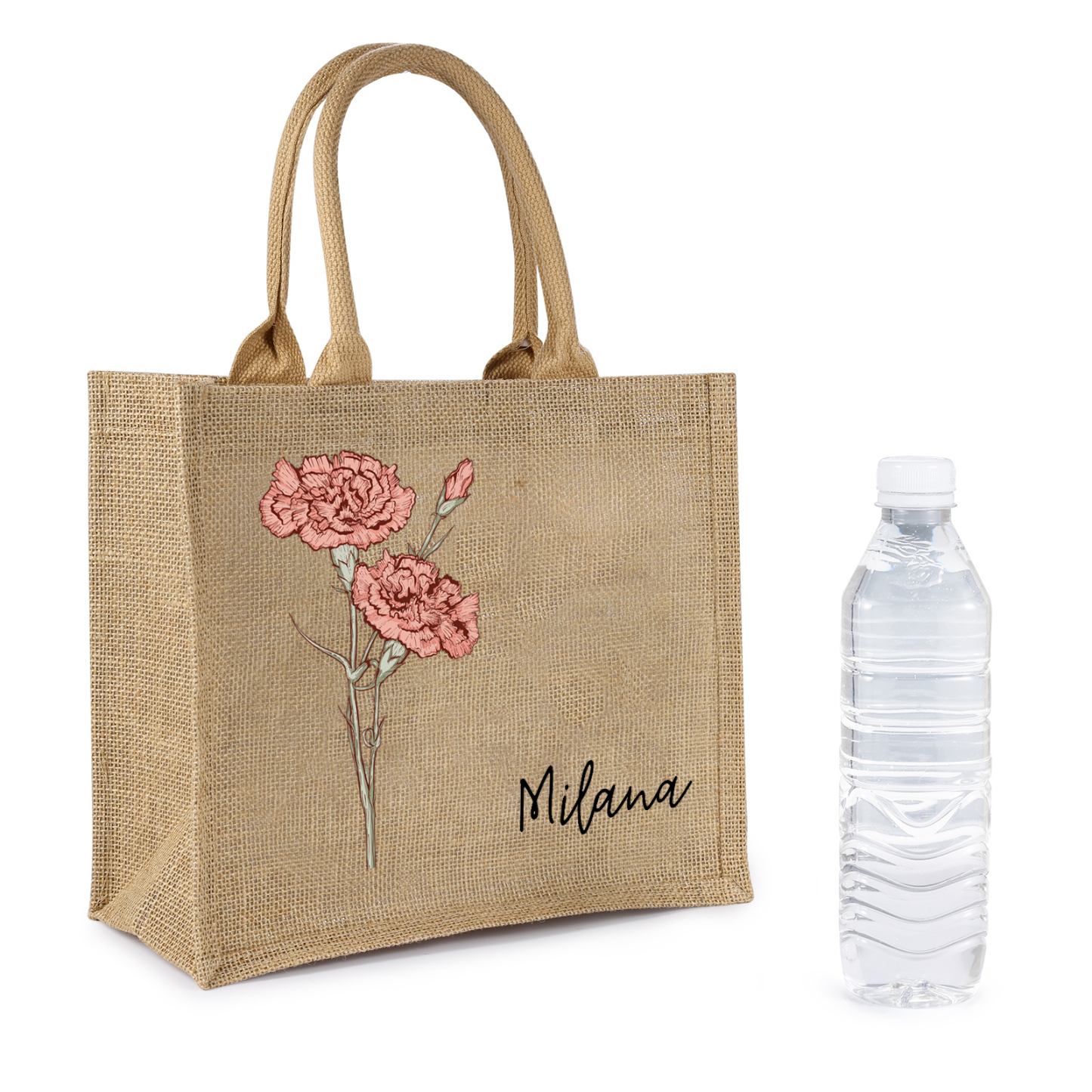 Personalized Birth Flower & Name Tote Bag Beach Jute Bag Birthday Wedding Party Travel Gift for Women/Girls