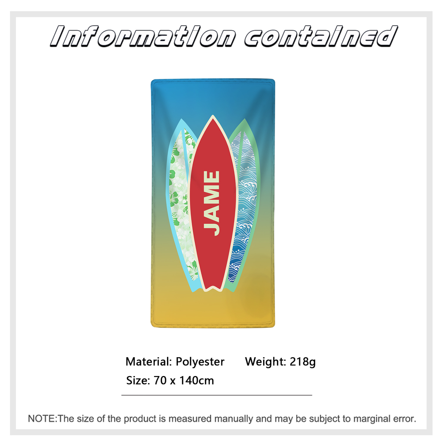 Personalized Name Summer Blue Feather Beach Personalized Beach Towel