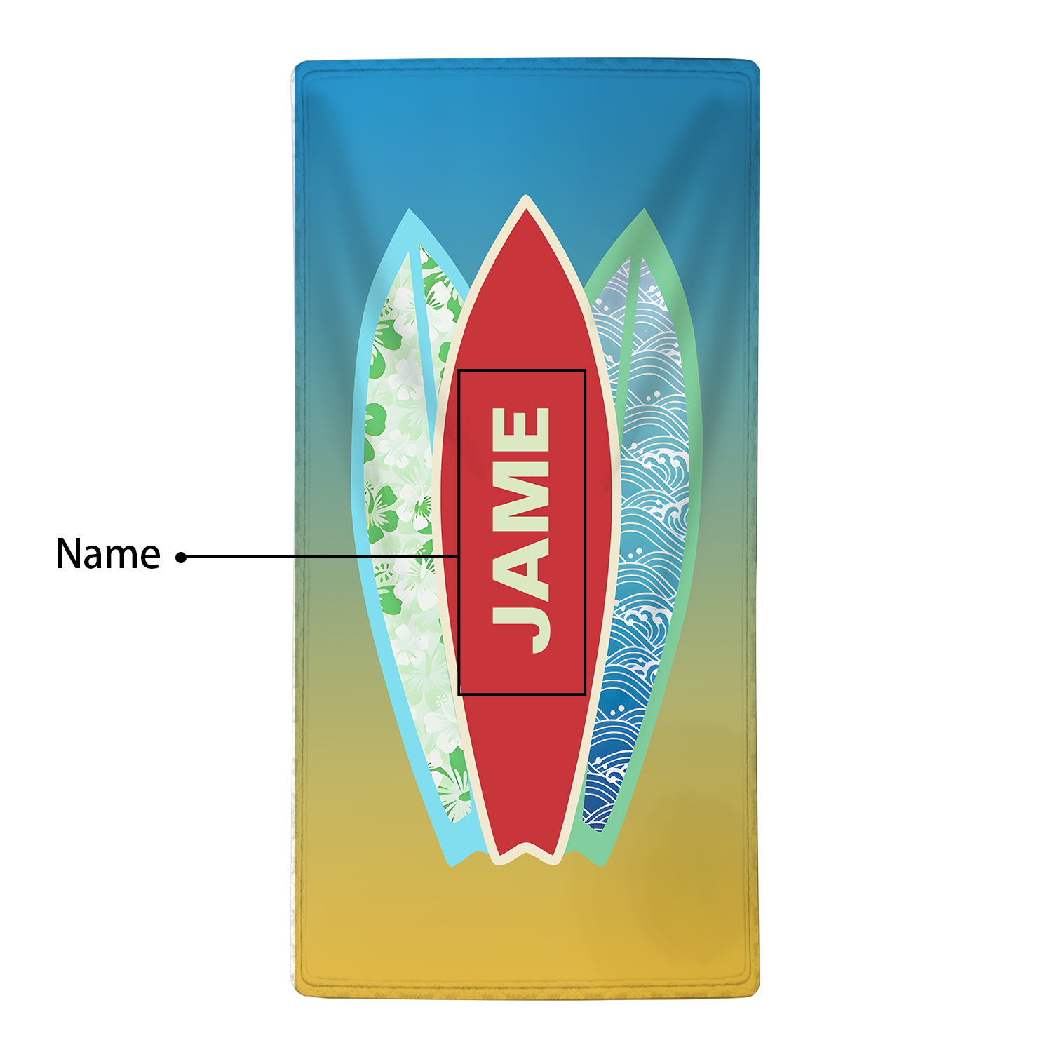 Personalized Name Summer Blue Feather Beach Personalized Beach Towel