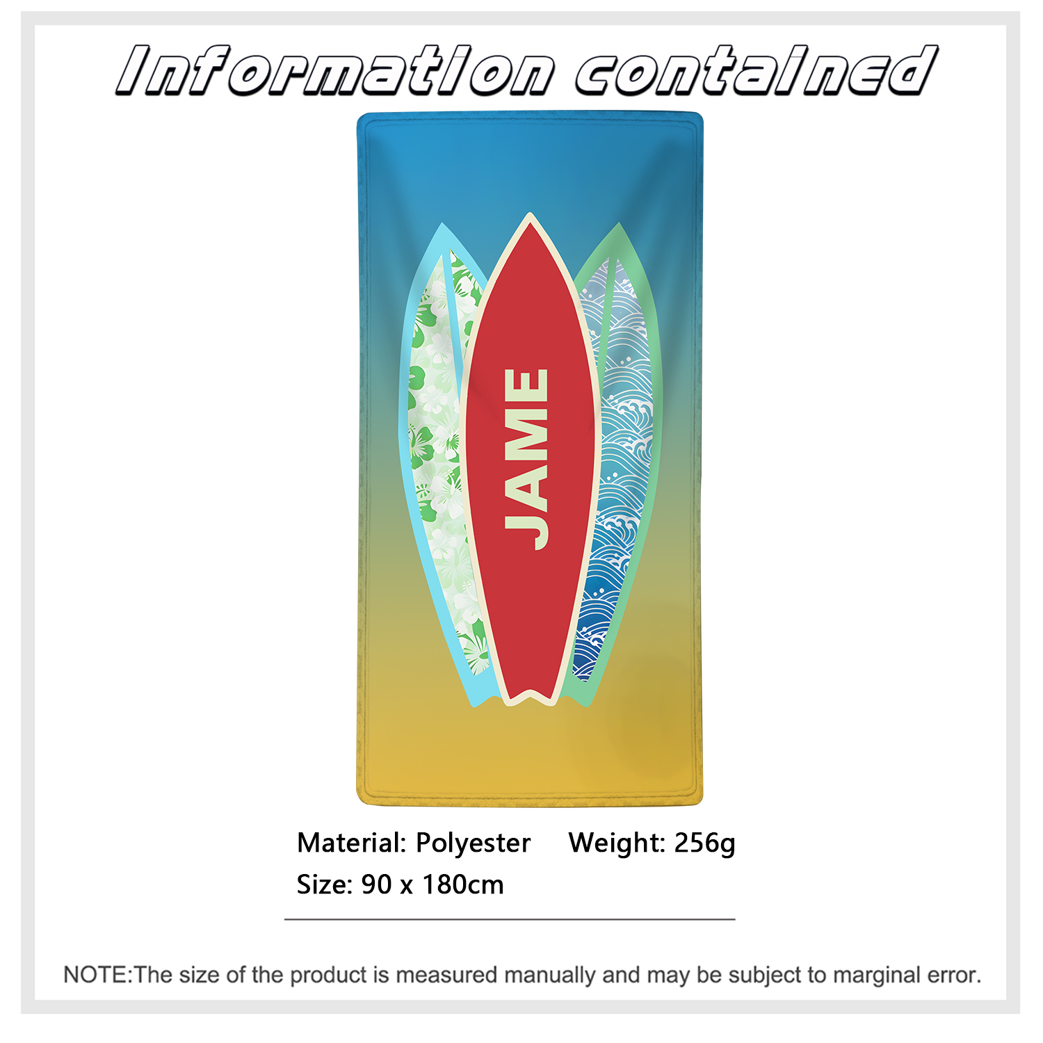 Personalized Name Summer Blue Feather Beach Personalized Beach Towel