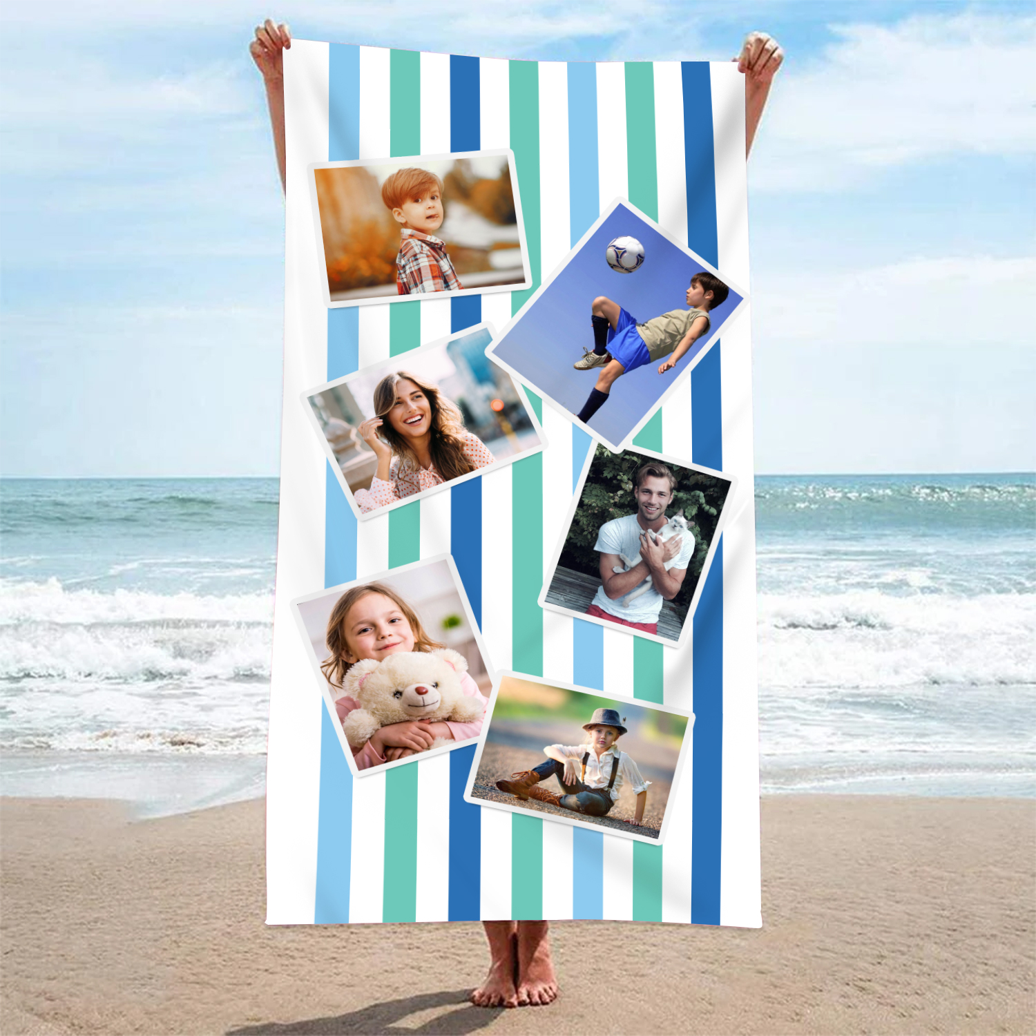 Personalized 6 Photos Summer Beach Personalized Beach Towel For Her/Him