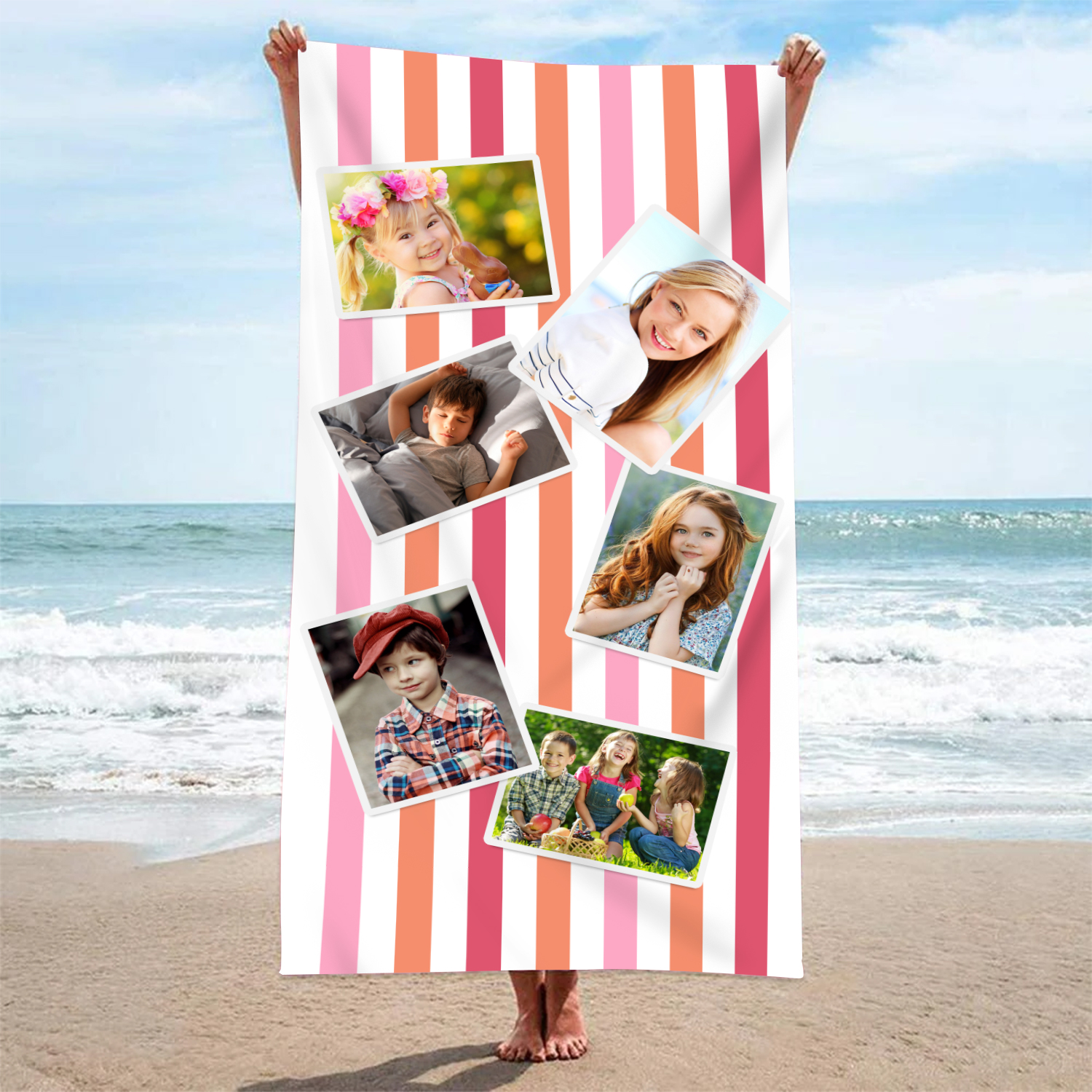 Personalized 6 Photos Summer Beach Personalized Beach Towel For Her/Him