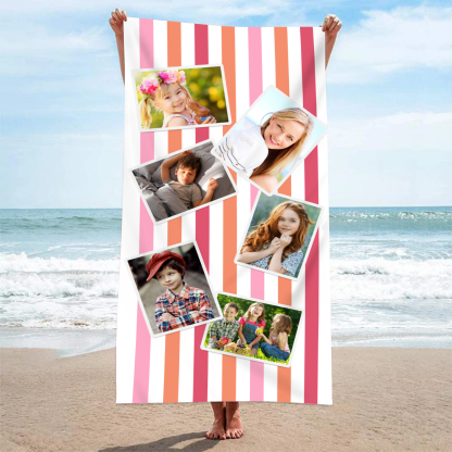 Personalized 6 Photos Summer Beach Personalized Beach Towel For Her/Him