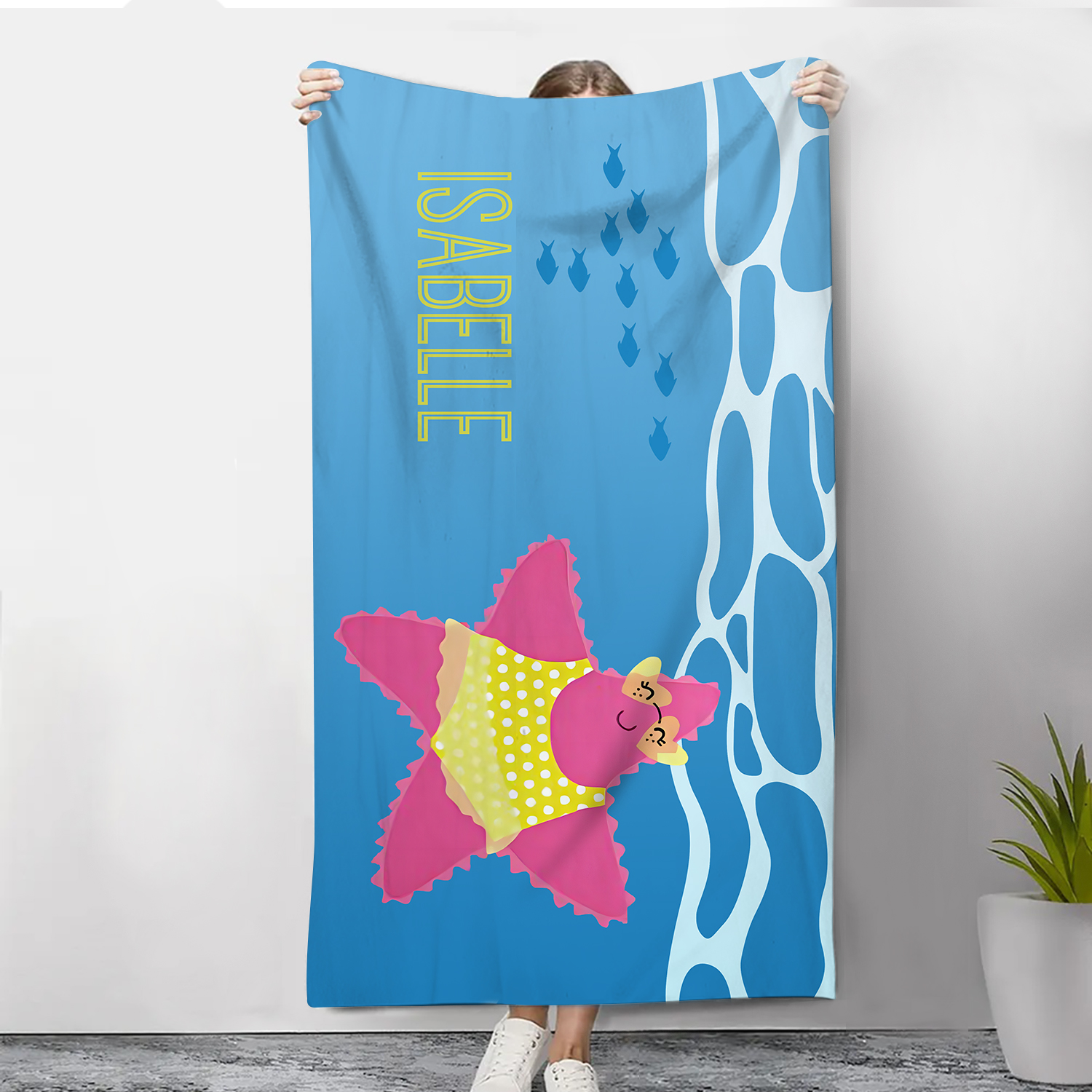 Personalized Name Summer Beach Personalized Beach Towel With Turtle/Starfish/Whale/Crab For Her/Him