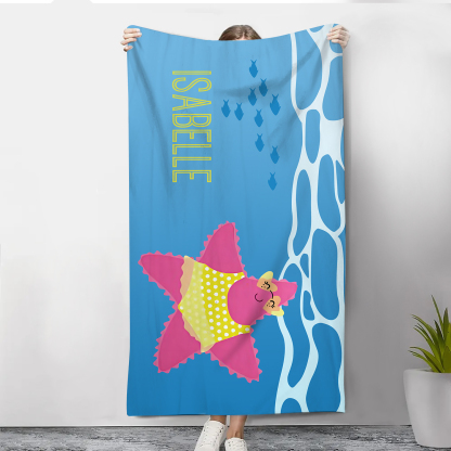 Personalized Name Summer Beach Personalized Beach Towel With Turtle/Starfish/Whale/Crab For Her/Him