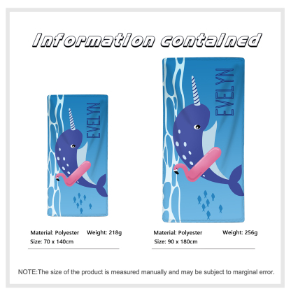 Personalized Name Summer Beach Personalized Beach Towel With Turtle/Starfish/Whale/Crab For Her/Him