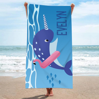 Personalized Name Summer Beach Personalized Beach Towel With Turtle/Starfish/Whale/Crab For Her/Him
