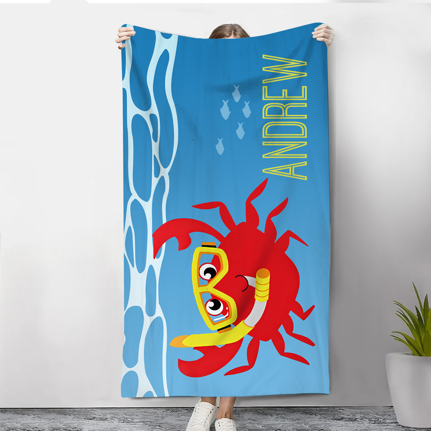 Personalized Name Summer Beach Personalized Beach Towel With Turtle/Starfish/Whale/Crab For Her/Him