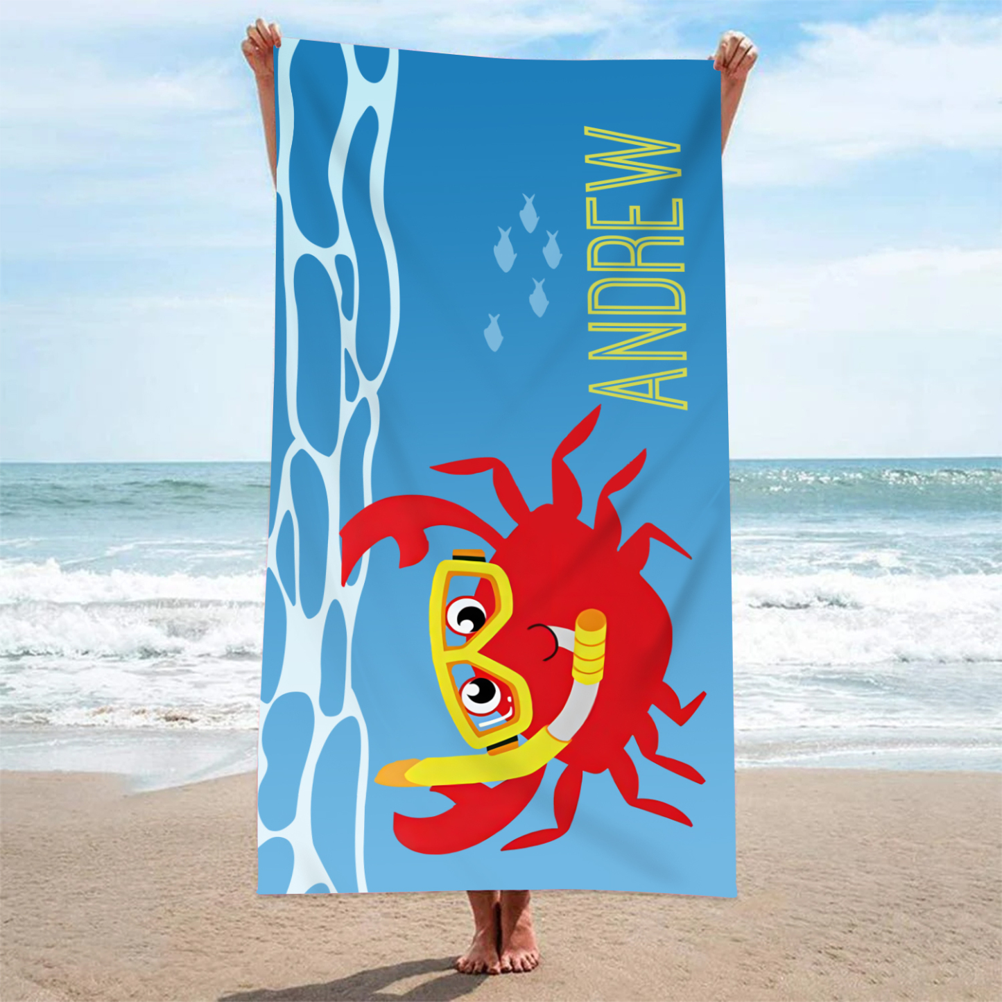 Personalized Name Summer Beach Personalized Beach Towel With Turtle/Starfish/Whale/Crab For Her/Him