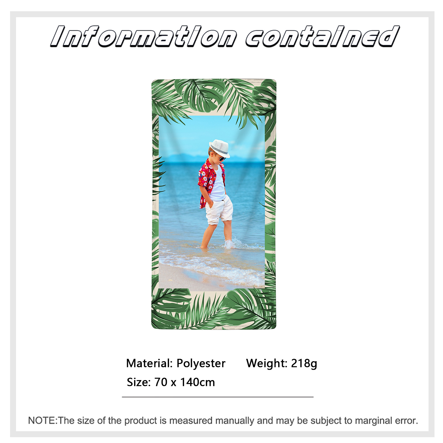 Personalized 1 Photo Summer Green Feather Beach Personalized Beach Towel For Her/Him