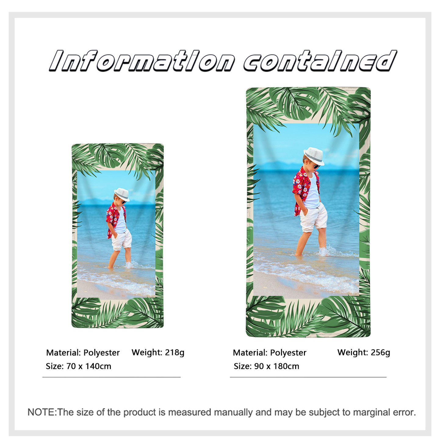 Personalized 1 Photo Summer Green Feather Beach Personalized Beach Towel For Her/Him