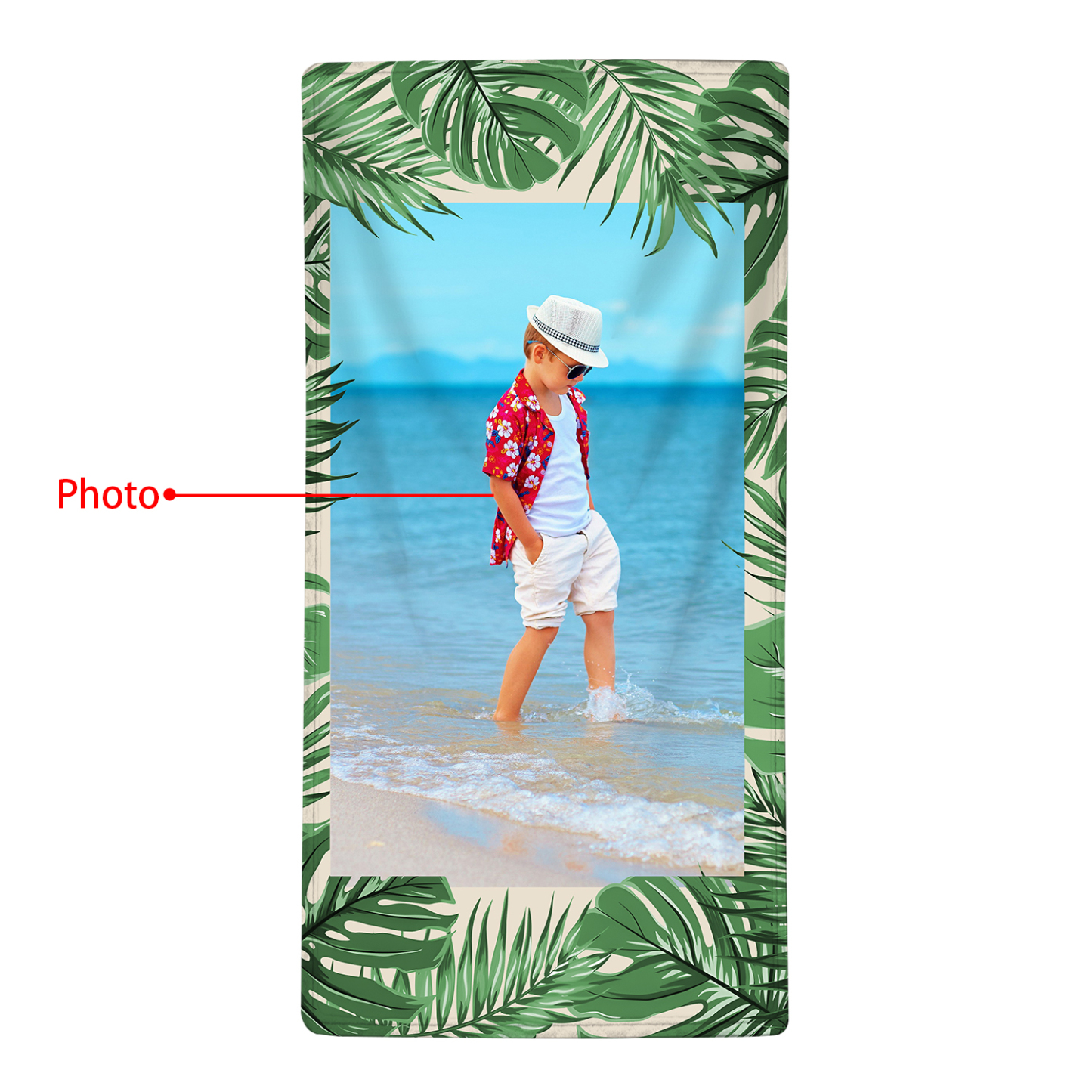 Personalized 1 Photo Summer Green Feather Beach Personalized Beach Towel For Her/Him