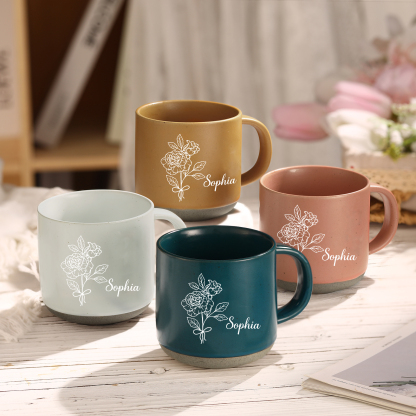 Personalised Ceramic Mug With Birth Flowers and Name Enamel Mug As A Gift for Mum/Nan