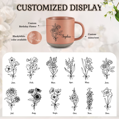 Personalised Ceramic Mug With Birth Flowers and Name Enamel Mug As A Gift for Mum/Nan