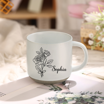 Personalised Ceramic Mug With Birth Flowers and Name Enamel Mug As A Gift for Mum/Nan