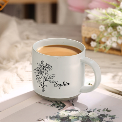 Personalised Ceramic Mug With Birth Flowers and Name Enamel Mug As A Gift for Mum/Nan
