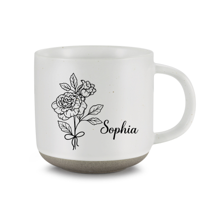 Personalised Ceramic Mug With Birth Flowers and Name Enamel Mug As A Gift for Mum/Nan