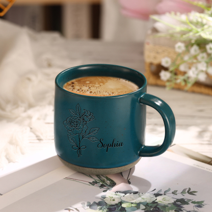 Personalised Ceramic Mug With Birth Flowers and Name Enamel Mug As A Gift for Mum/Nan