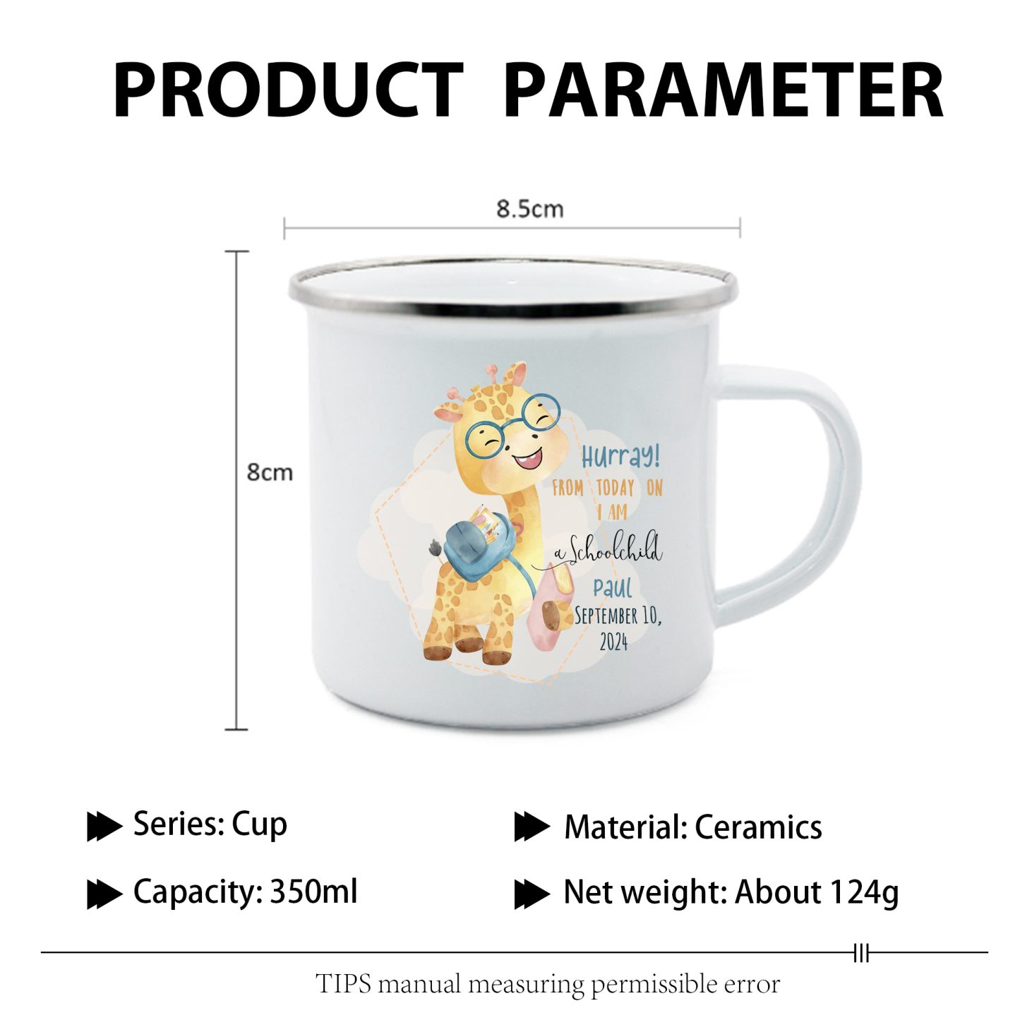 Personalized Enamel Mug With Name And Date Giraffe Mug Back To School Gift For Kids