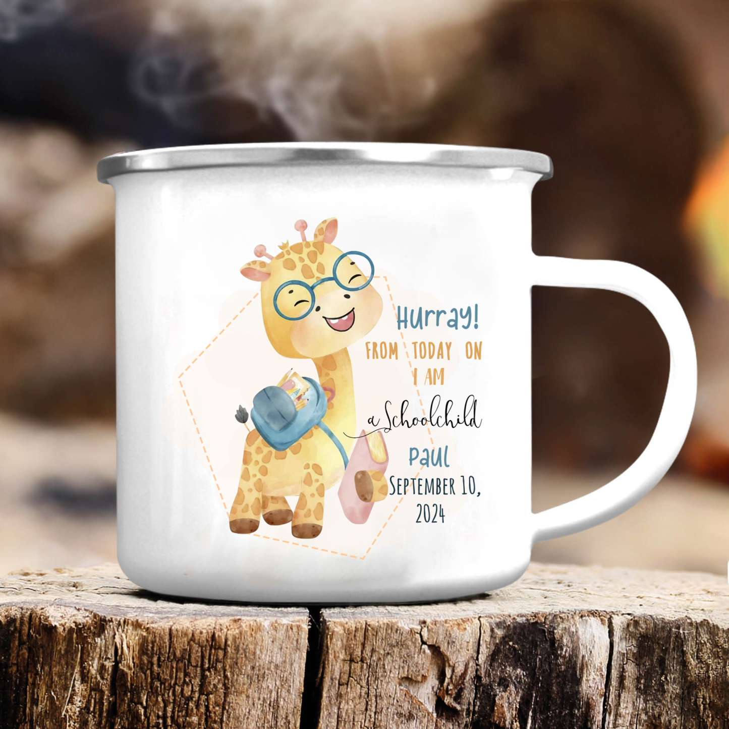 Personalized Enamel Mug With Name And Date Giraffe Mug Back To School Gift For Kids
