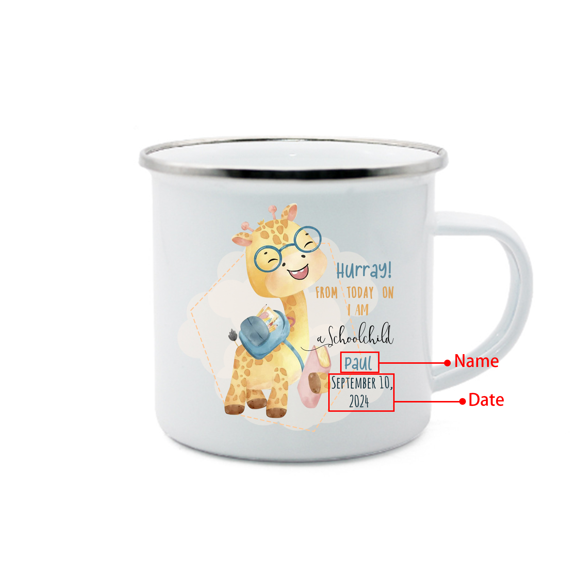 Personalized Enamel Mug With Name And Date Giraffe Mug Back To School Gift For Kids
