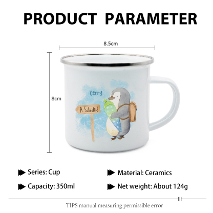 Personalized Penguin Enamel Mug Customized Name Children Back to School Gift for Kids