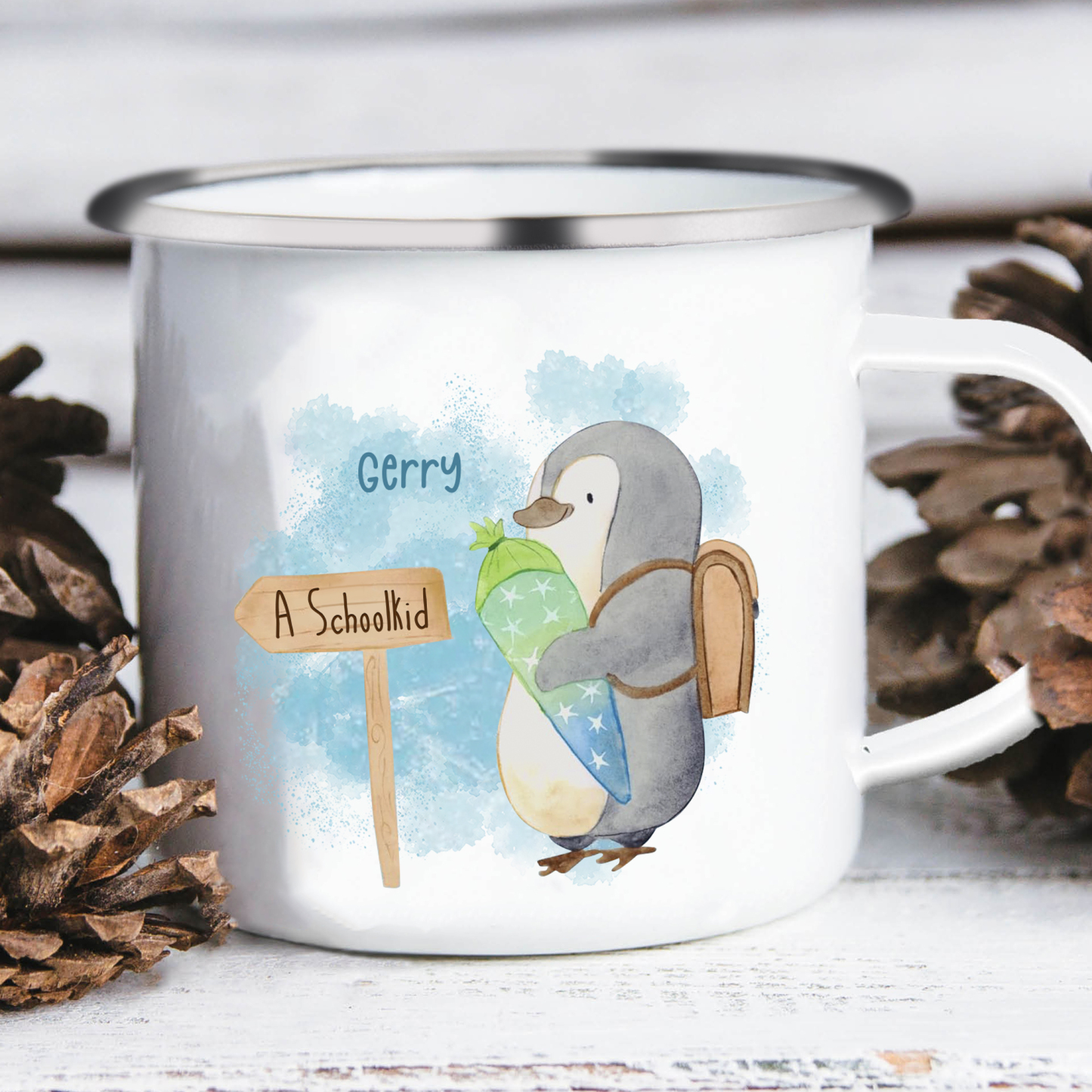 Personalized Penguin Enamel Mug Customized Name Children Back to School Gift for Kids