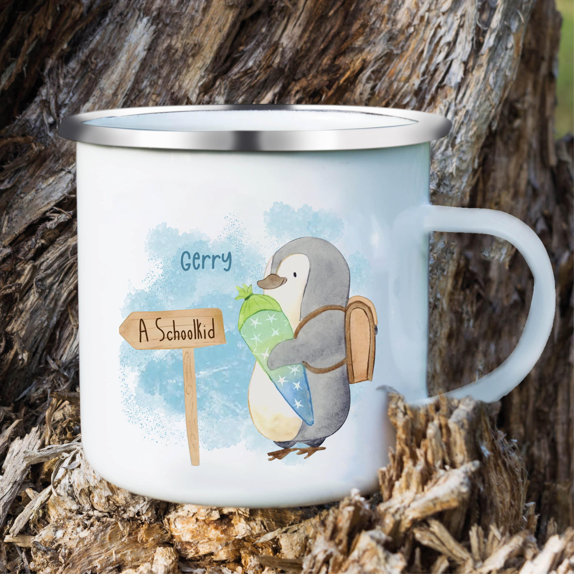Personalized Penguin Enamel Mug Customized Name Children Back to School Gift for Kids
