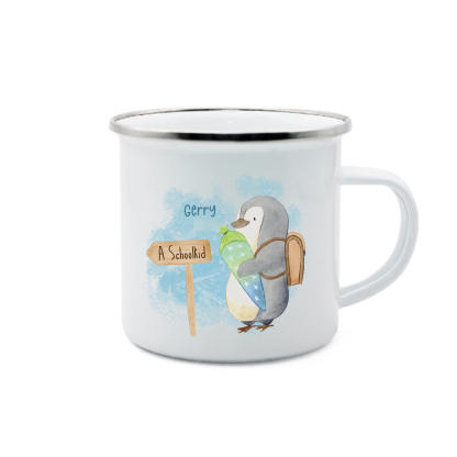 Personalized Penguin Enamel Mug Customized Name Children Back to School Gift for Kids