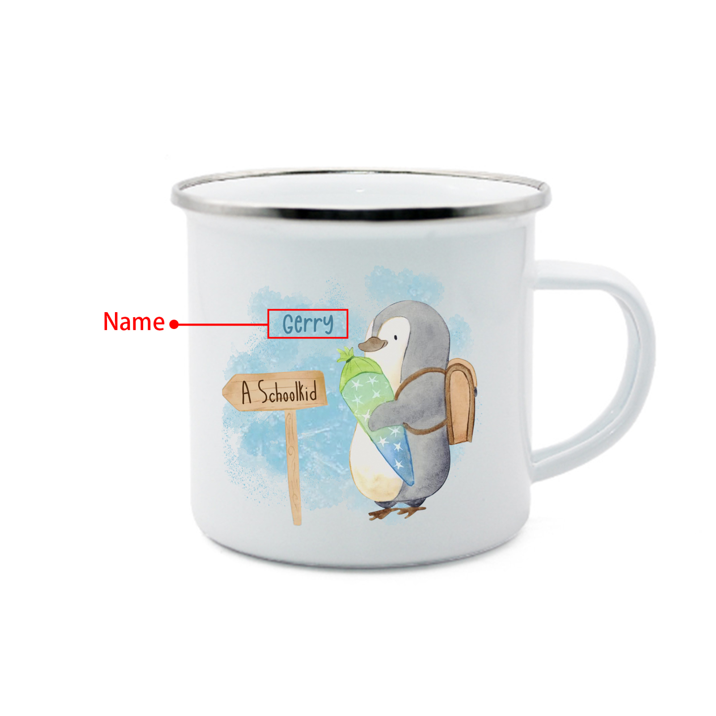 Personalized Penguin Enamel Mug Customized Name Children Back to School Gift for Kids