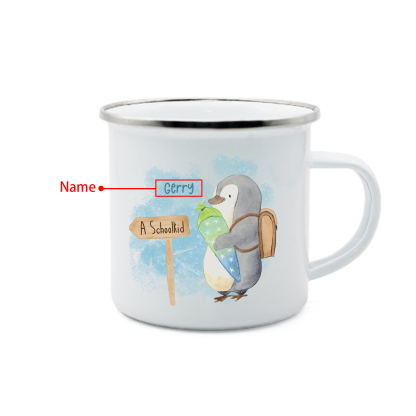 Personalized Penguin Enamel Mug Customized Name Children Back to School Gift for Kids