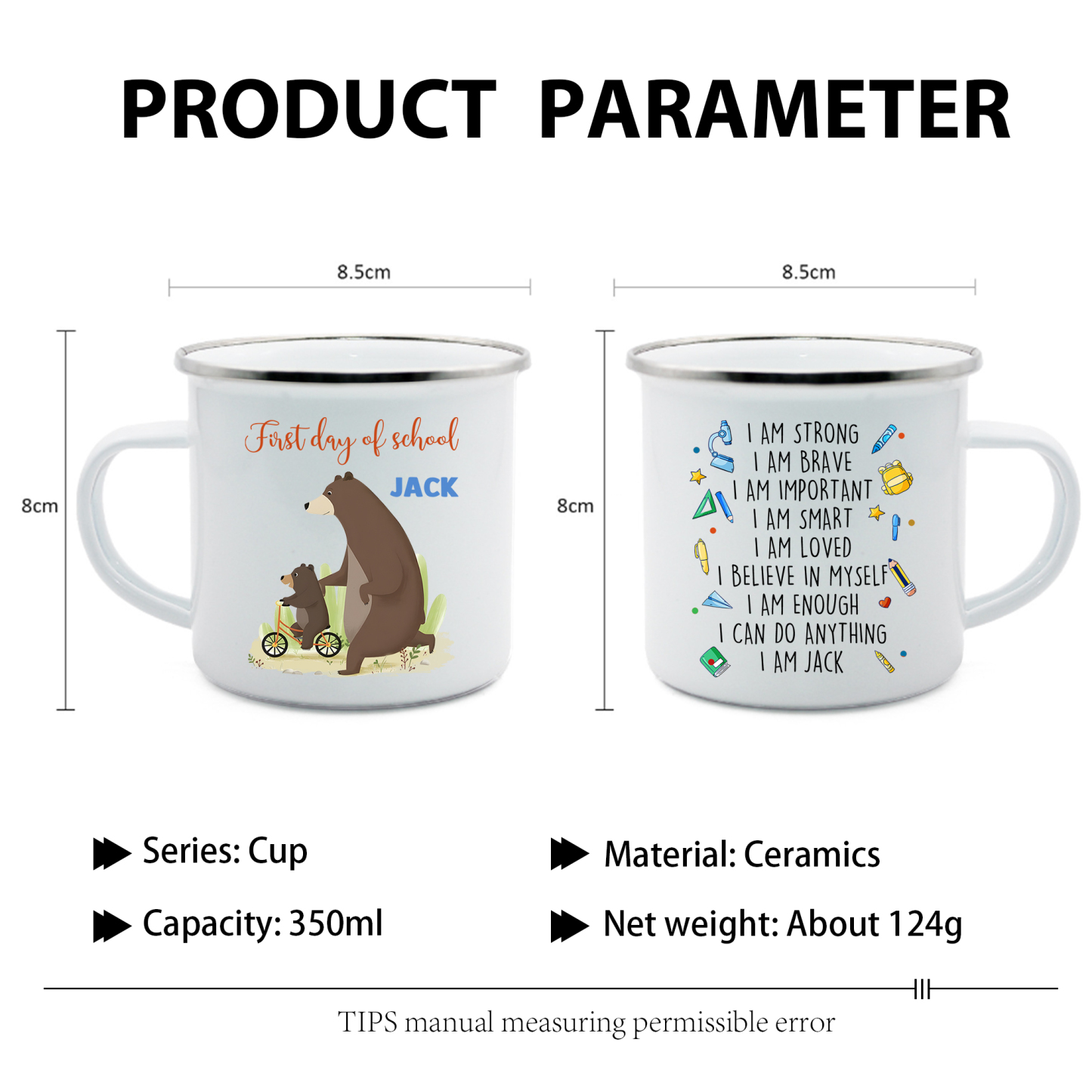 Personalized Enamel Mug With Name Bear Dad And Child Back To School Gift For Kids