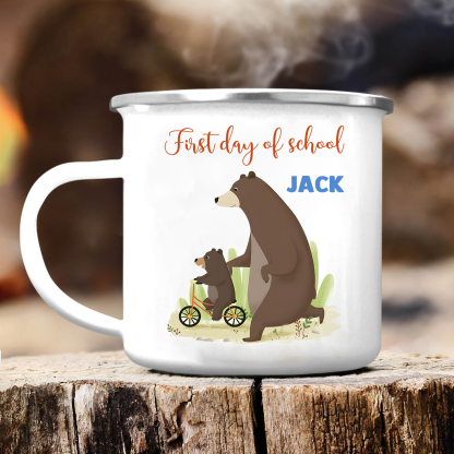 Personalized Enamel Mug With Name Bear Dad And Child Back To School Gift For Kids