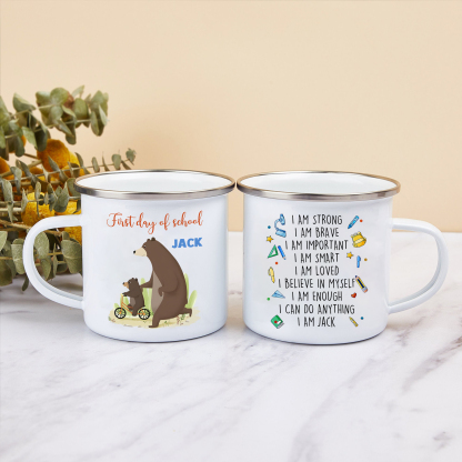 Personalized Enamel Mug With Name Bear Dad And Child Back To School Gift For Kids
