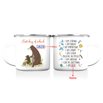 Personalized Enamel Mug With Name Bear Dad And Child Back To School Gift For Kids