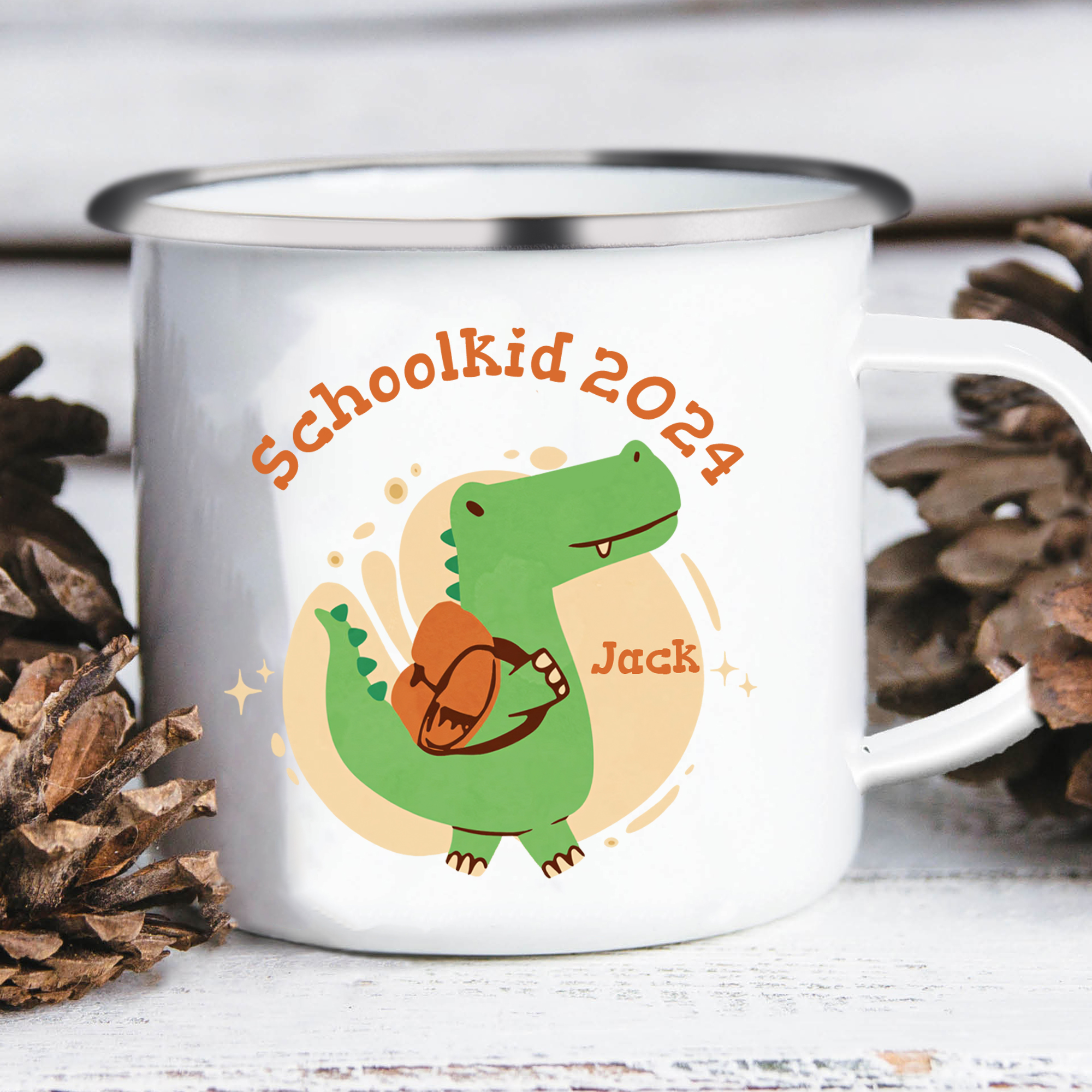 Personalized Enamel Mug With Name And Year Dinosaur Mug Back To School Gift For Kids