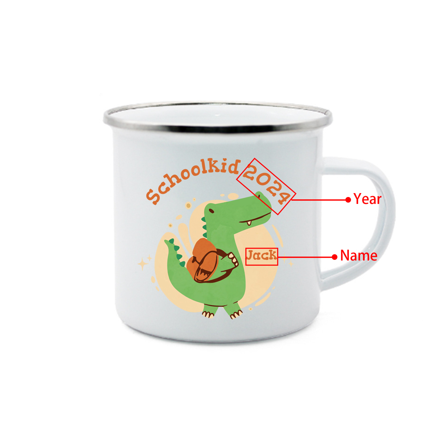 Personalized Enamel Mug With Name And Year Dinosaur Mug Back To School Gift For Kids