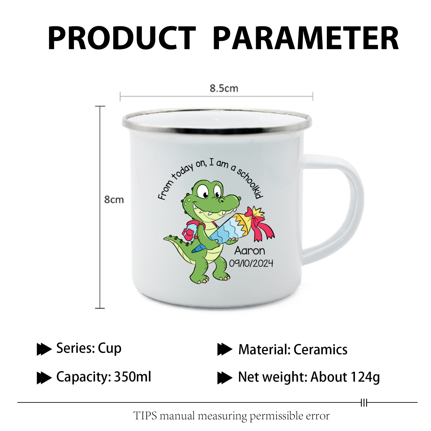 Personalized Enamel Mug With Name And Date Dinosaur Mug Back To School Gift For Kids
