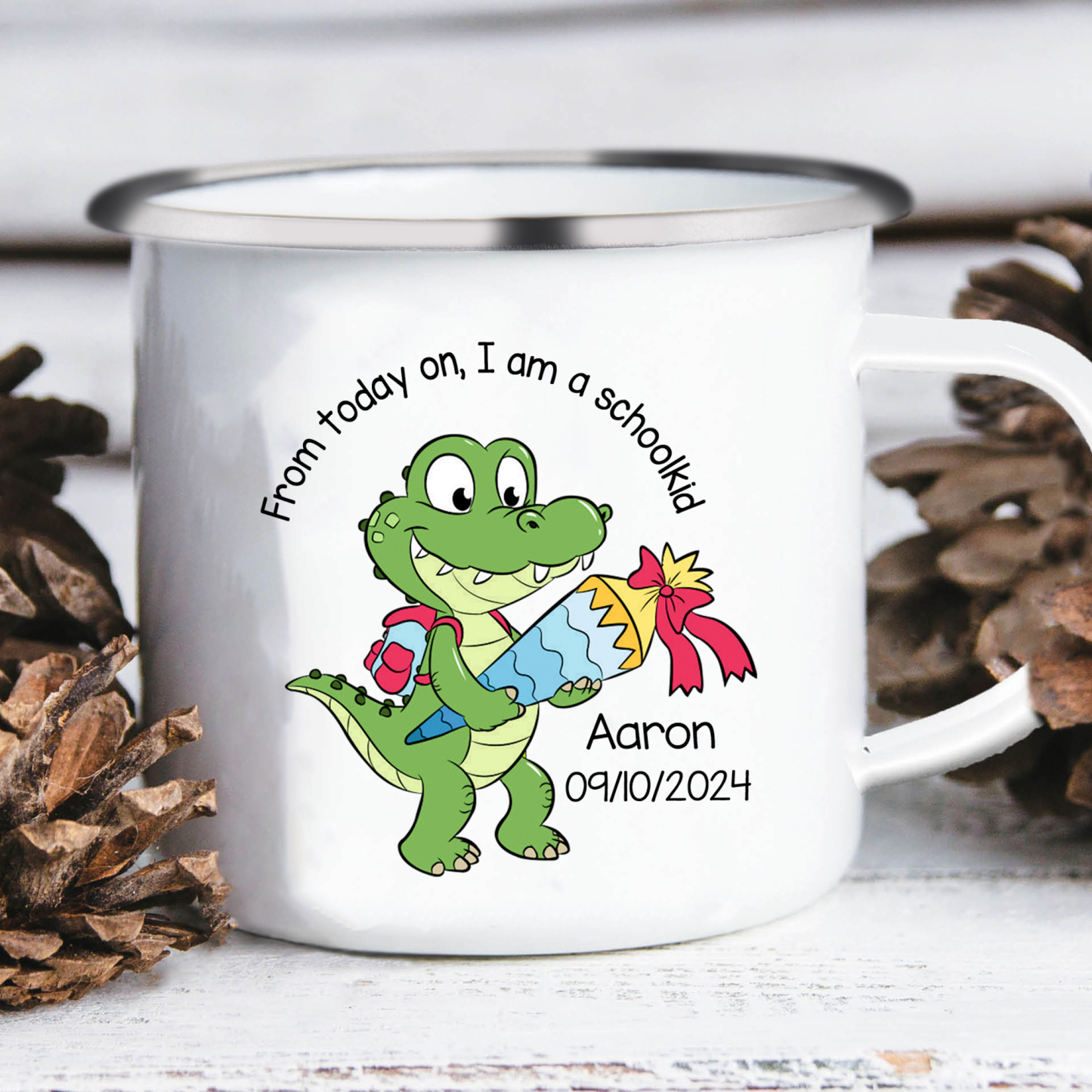 Personalized Enamel Mug With Name And Date Dinosaur Mug Back To School Gift For Kids