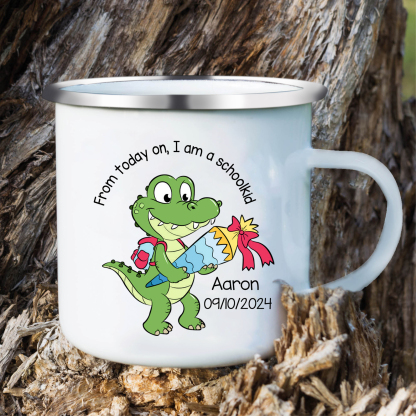 Personalized Enamel Mug With Name And Date Dinosaur Mug Back To School Gift For Kids