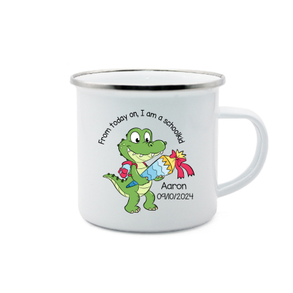 Personalized Enamel Mug With Name And Date Dinosaur Mug Back To School Gift For Kids