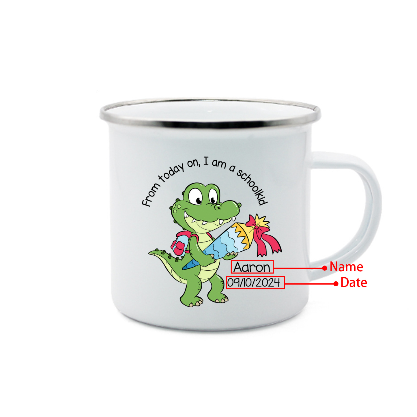 Personalized Enamel Mug With Name And Date Dinosaur Mug Back To School Gift For Kids
