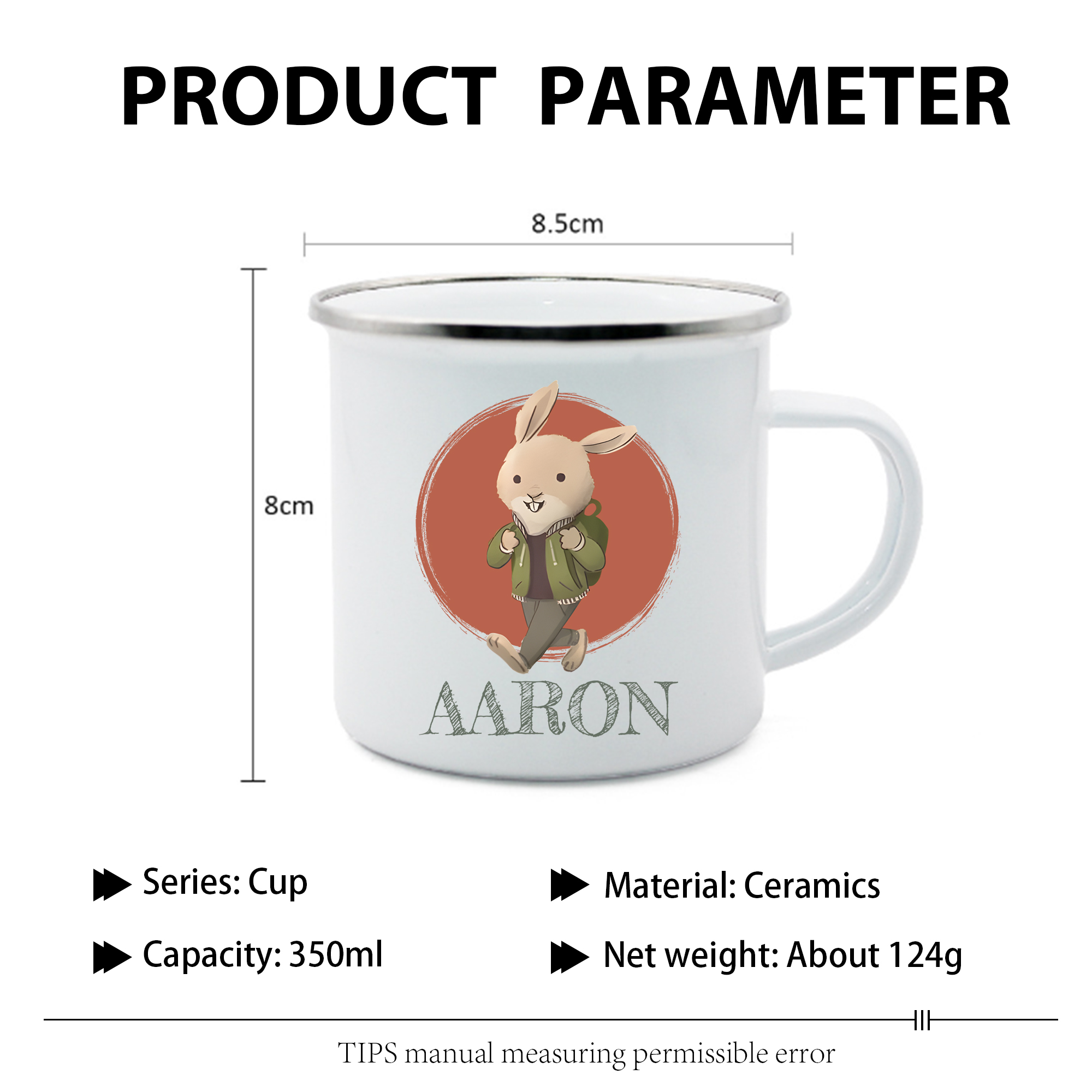 Personalized Enamel Cup Custom Name Rabbit Cup Back to School Gift for Kids