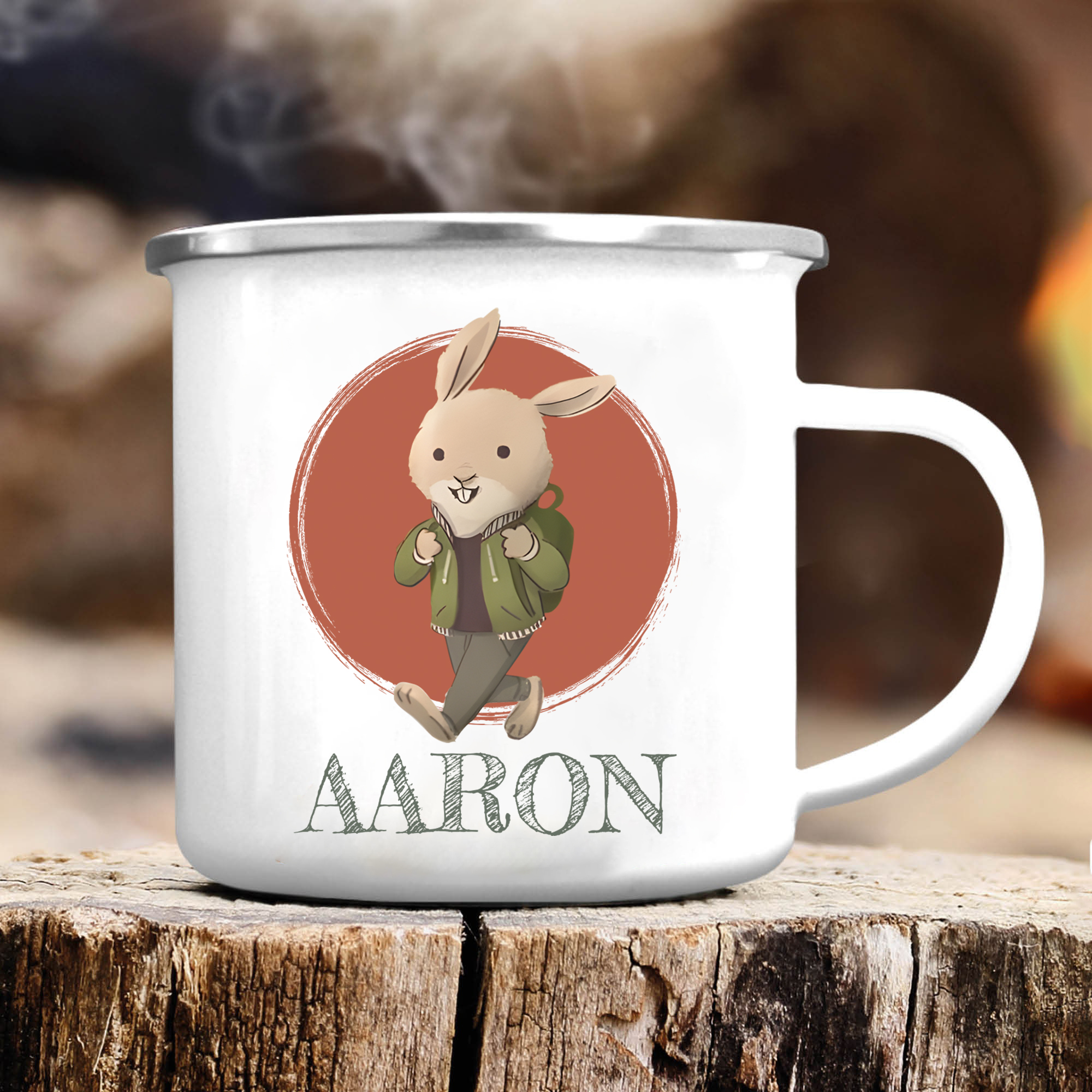 Personalized Enamel Cup Custom Name Rabbit Cup Back to School Gift for Kids