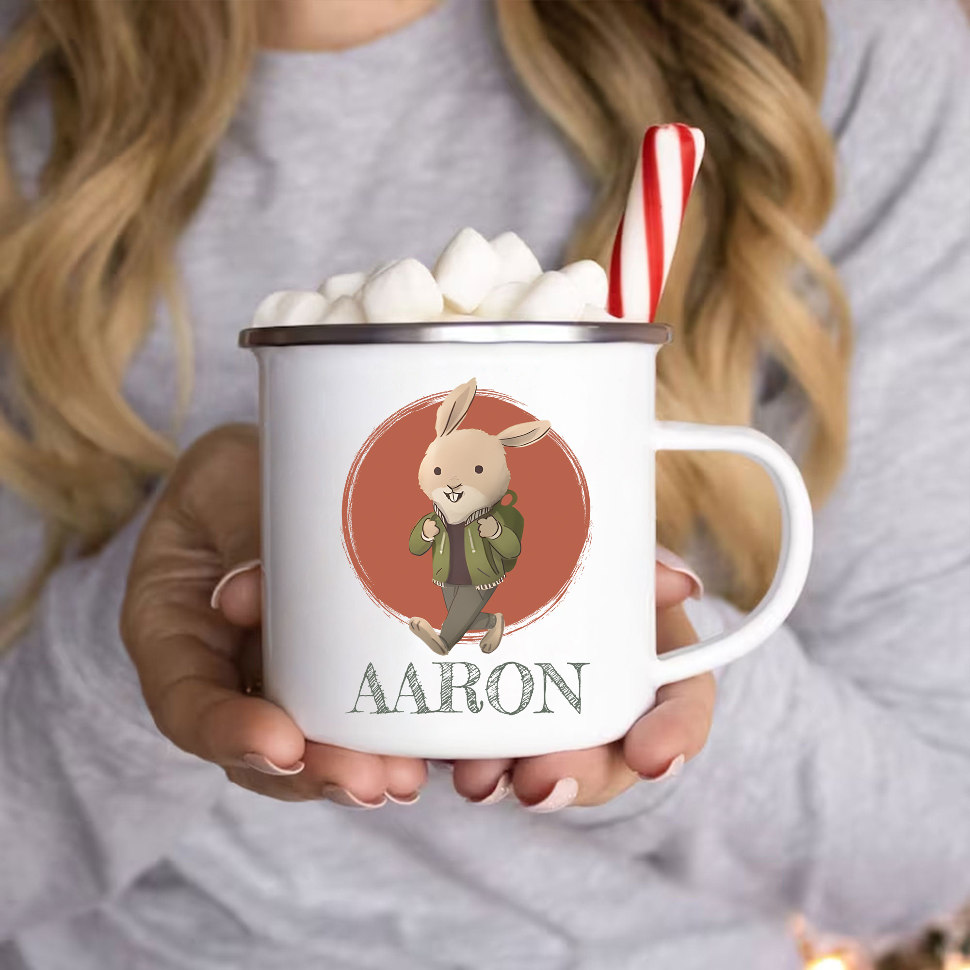 Personalized Enamel Cup Custom Name Rabbit Cup Back to School Gift for Kids